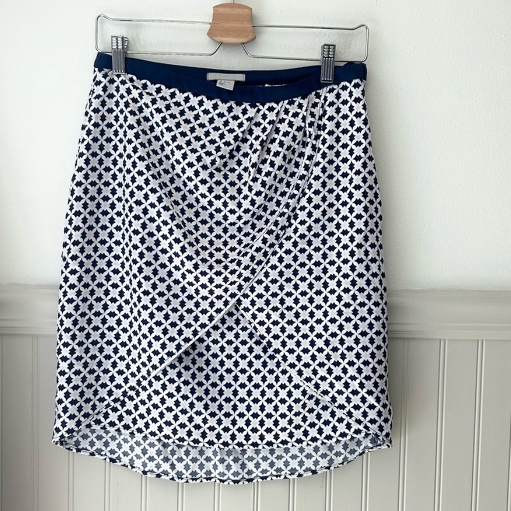 H&M Blue and White Patterned Pencil Skirt Womens 8